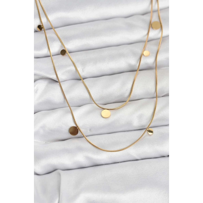 VipMarketim 316L Çelik Zincir Gold Renk Pullu Kadın Kolye 5886
