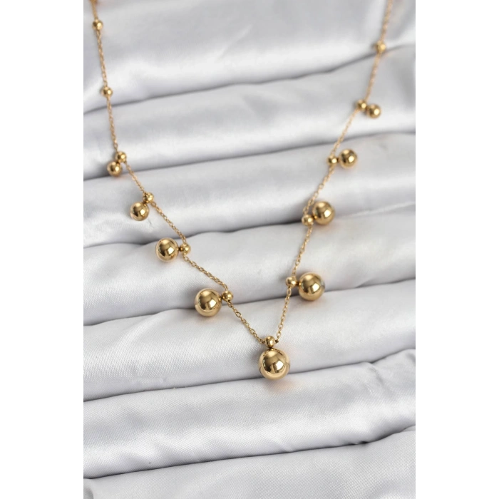 VipMarketim 316L Çelik Zincir Gold Renk Topçuklu Kolye 5886