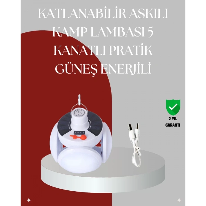 VipMarketim 360 Derece Katlanabilir Solar LED Aydınlatma Çadır Lambası