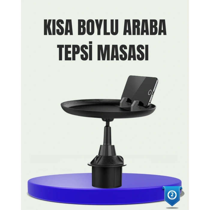 VipMarketim 360° Döner Araç Bardaklık Tepsisi Geniş Yemek Alanlı Telefon Standlı