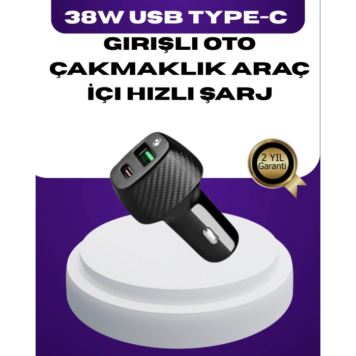 VipMarketim 38W Çift Çıkışlı Araç Şarj Cihazı – Type-C ve USB PD Destekli