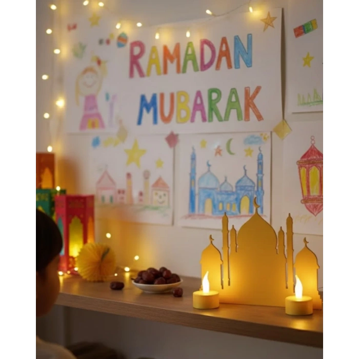 VipMarketim 3D Cami Masa Üstü Dekor 2 Pilli LED Mumlu Hediye Set