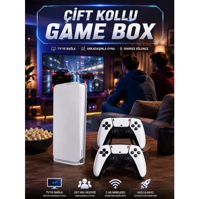 VipMarketim 3D Çift Oyun Kollu 4K HD Ekran Nostaljik 20.000 Oyunlu Beyaz Game Box