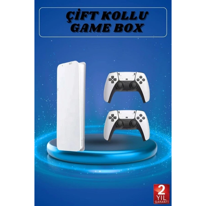 VipMarketim 3D Çift Oyun Kollu 4K HD Ekran Nostaljik 20.000 Oyunlu Beyaz Game Box