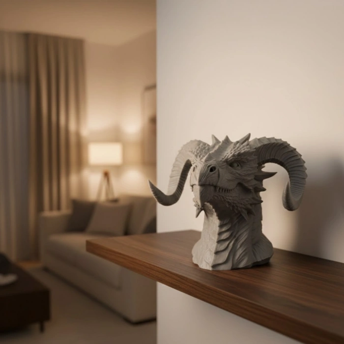 VipMarketim 3D Ejderha Başı Heykeli Koleksiyonluk Dekoratif Figür 22x17 cm