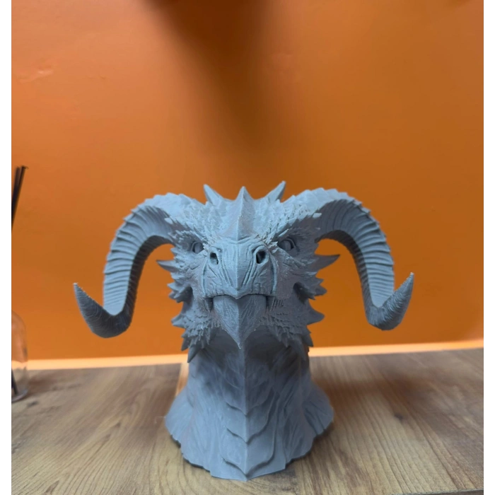 VipMarketim 3D Ejderha Başı Heykeli Koleksiyonluk Dekoratif Figür 22x17 cm