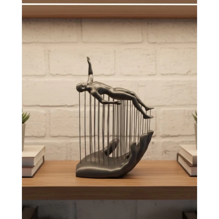 VipMarketim 3D El Formlu İnsan Figürü Gri Soyut Tasarım Dekoratif Biblo