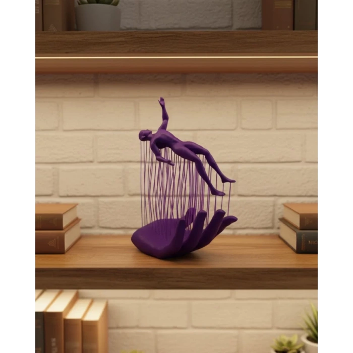 VipMarketim 3D El Formlu İnsan Figürü Mor Özgün Sanat Biblosu 12x18 cm