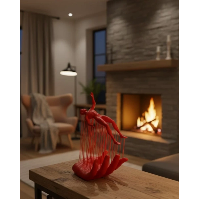 VipMarketim 3D El İnsan Figürü Kırmızı Minimal Modern Ev ve Ofis Dekoru 12x18 cm