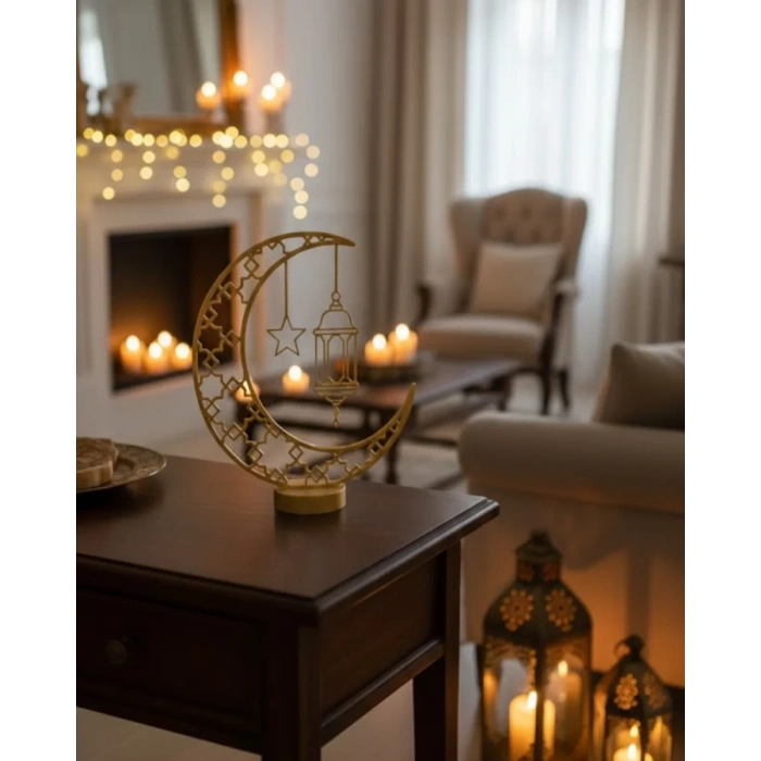 VipMarketim 3D Hilal Cami Dekor 20x20 cm Özel Baskı Masa Üstü Süs
