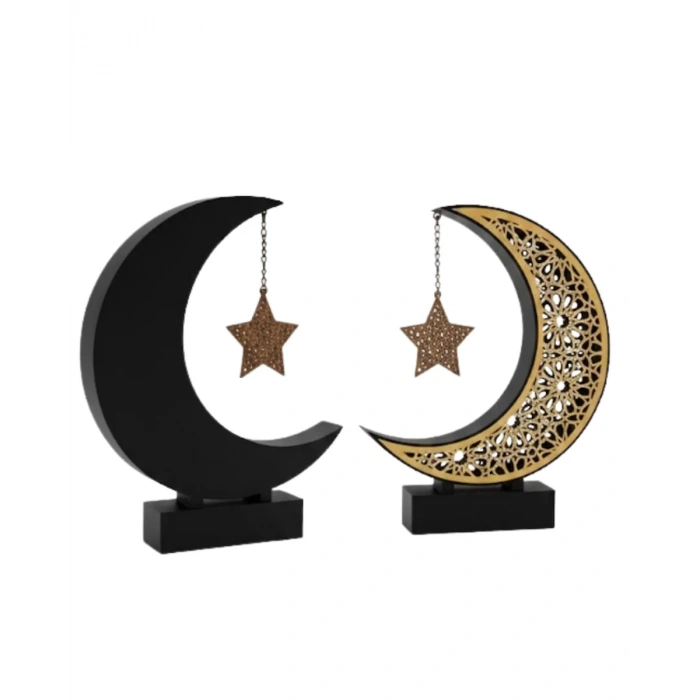 VipMarketim 3D Hilal Yıldız Dekor 23x23 cm Ramazan Özel Masa Üstü Süs