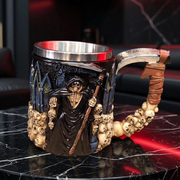VipMarketim 3D İskelet Tasarımlı - Paslanmaz Çelik İçli - Gotik Kupa Bardak