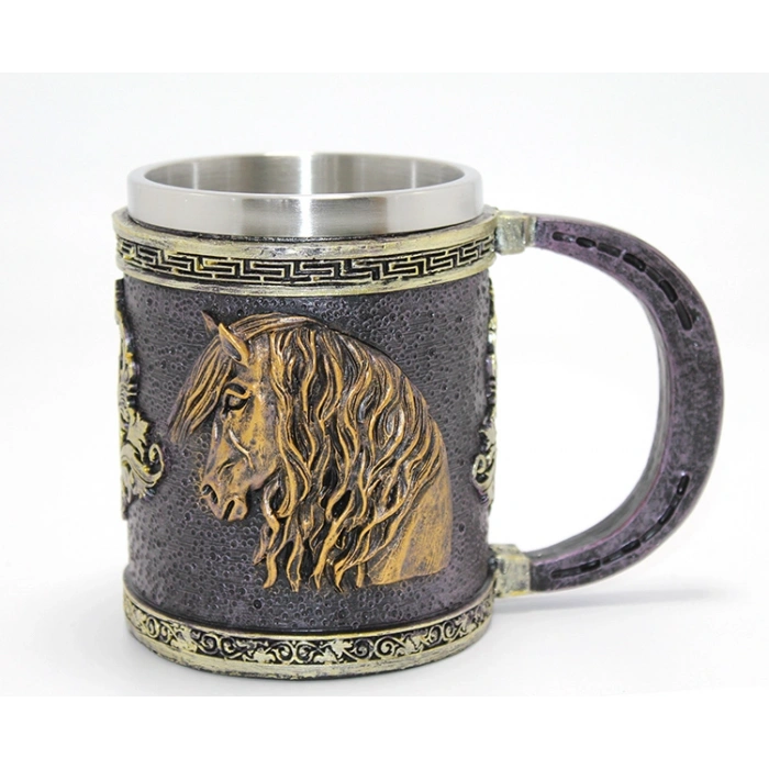 VipMarketim 3D Kabartmalı At Büstü Paslanmaz Çelik Kupa Bardak