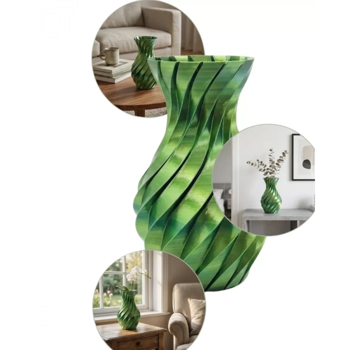 VipMarketim 3D Spiral Yeşil Vazo Modern Tasarım Dekoratif Ev Aksesuarı