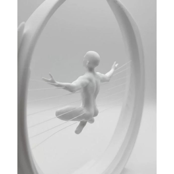 VipMarketim 3D Zen Heykeli Beyaz Ay İçinde Meditasyon Figürü Dekoratif Obje