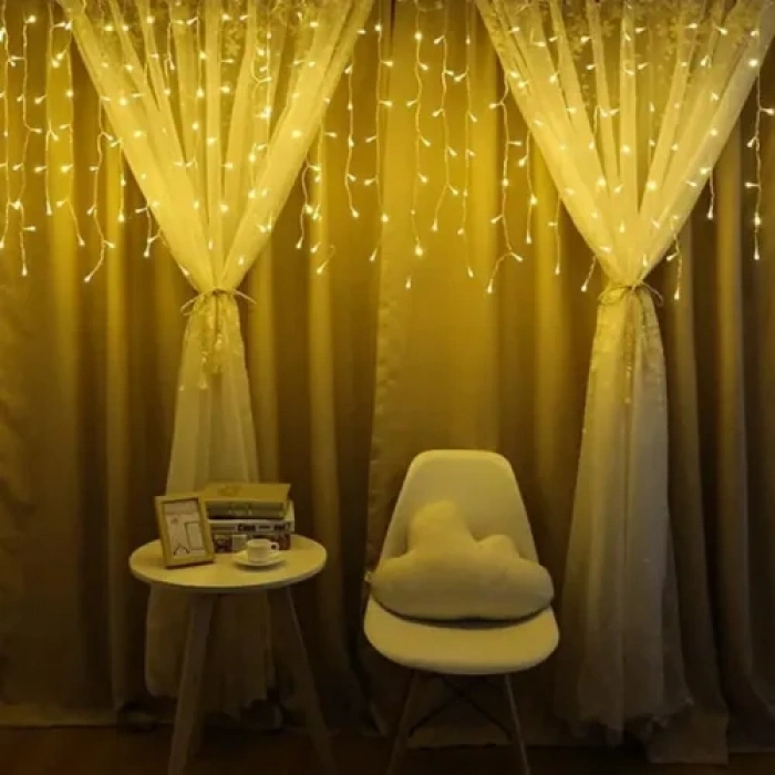 VipMarketim 3m 100 LED Çakarlı IP65 Dış Mekan Saçak Perde