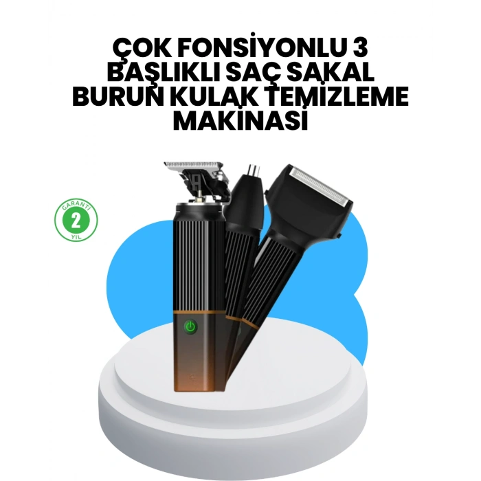 VipMarketim 3’ü 1 Arada Erkek Bakım Makinesi – Paslanmaz Çelik Başlıklı Şarjlı Tıraş Seti