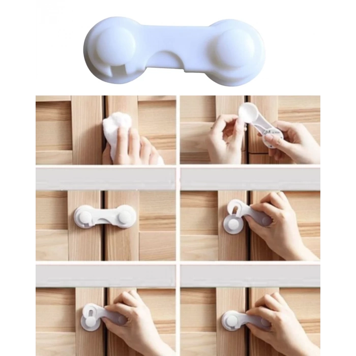 VipMarketim 4 Adet Bebek Güvenlik Dolap Kilidi Çift Taraflı Bantlı Kolay Montajlı Emniyet Seti