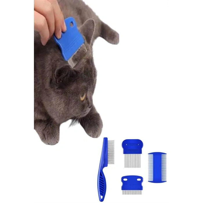 VipMarketim 4lü Bit Pire Tarağı Set Kedi Köpek Evcil Hayvan Tüy Toplayıcı Mavi
