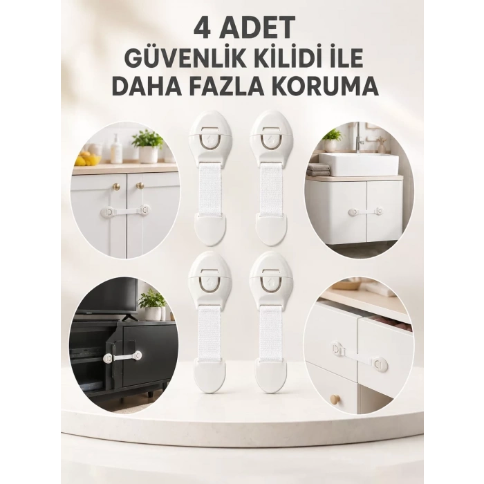 VipMarketim 4lü Esnek Kayışlı Çocuk Güvenlik Kilidi Pratik ve Güvenli Kullanım