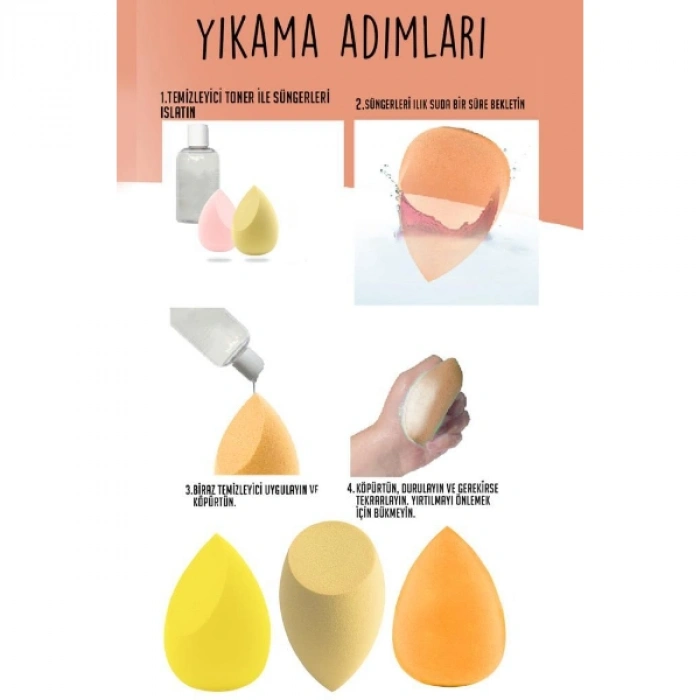 VipMarketim 4lü Kapaklı Armut Makyaj Süngeri Seti