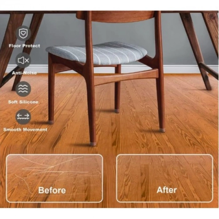 VipMarketim 4lü Keçeli Şeffaf Silikon Sandalye Ayak Koruyucu Seti