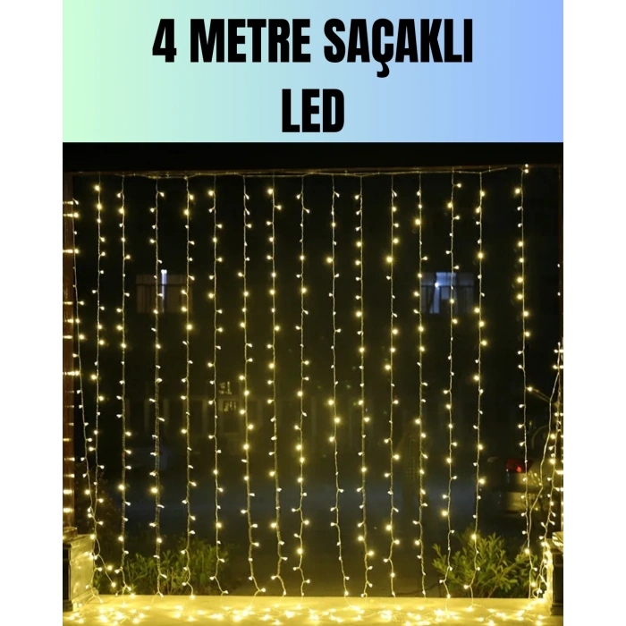 VipMarketim 4 Metre Yılbaşı Şelale Led Perde Işık Ev Bahçe Dekor