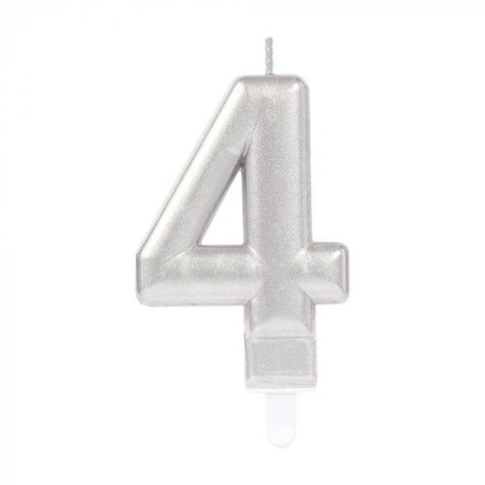 VipMarketim 4 Rakamı Mum Gümüş Renk