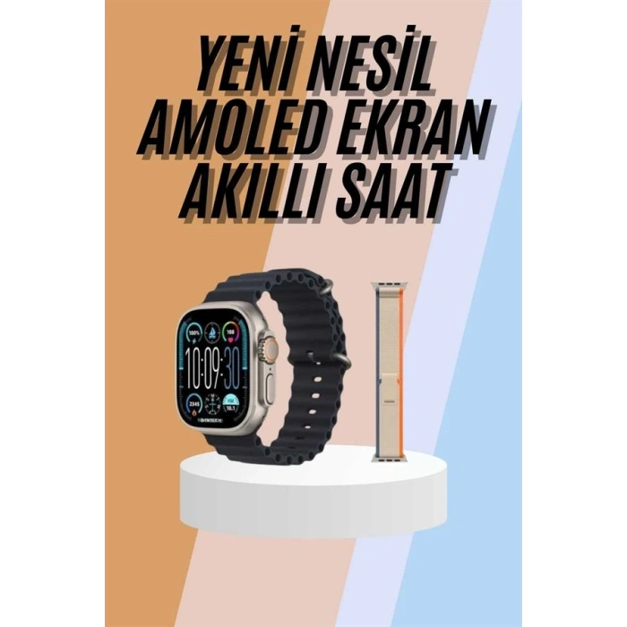 VipMarketim 49mm Akıllı Saat Amoled Ekranlı Kadın Erkek Kol Saati Plastik Kordon