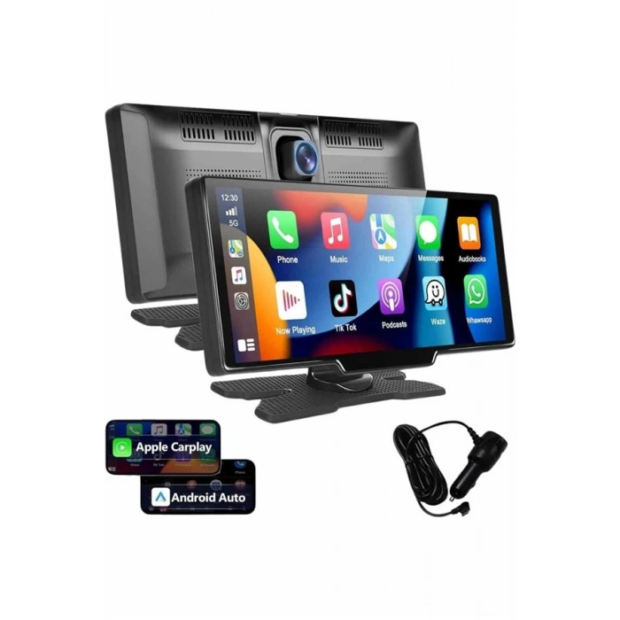 VipMarketim 4K 10.2 İnç Çift Kameralı Araç Multimedya Ekranı CarPlay Kablosuz Tüm Cihazlara Uyumlu