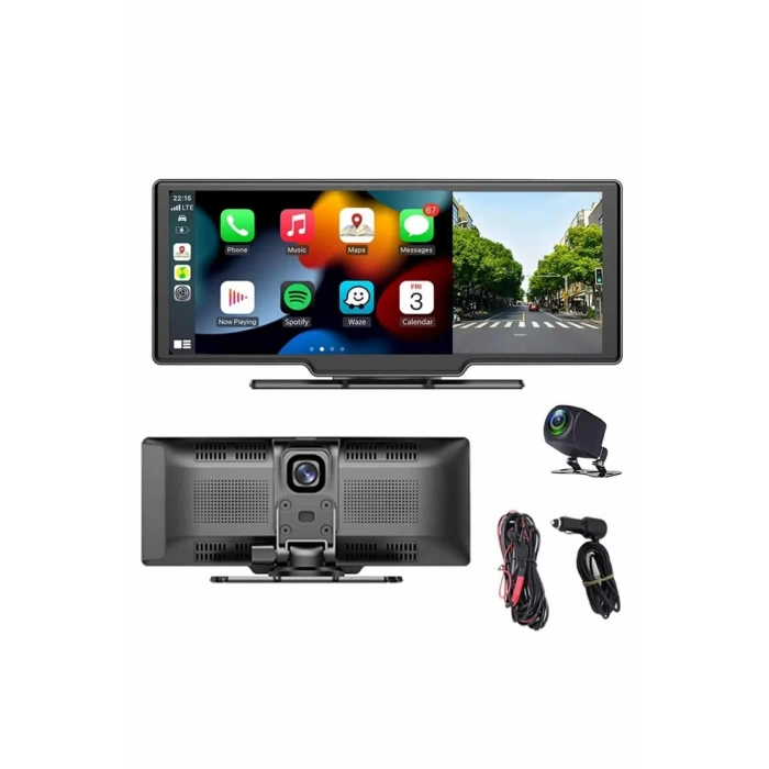 VipMarketim 4K Ultra Araç İçi Ön ve Arka Kameralı Ekran HD 2 Kameralı Torpido Üstü Araç Multimedya