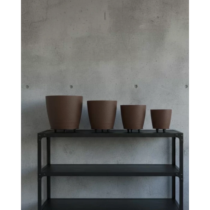 VipMarketim 4’lü 3D Modern Kahverengi Vazo Seti Ayaklı Dekoratif Saksı Takımı