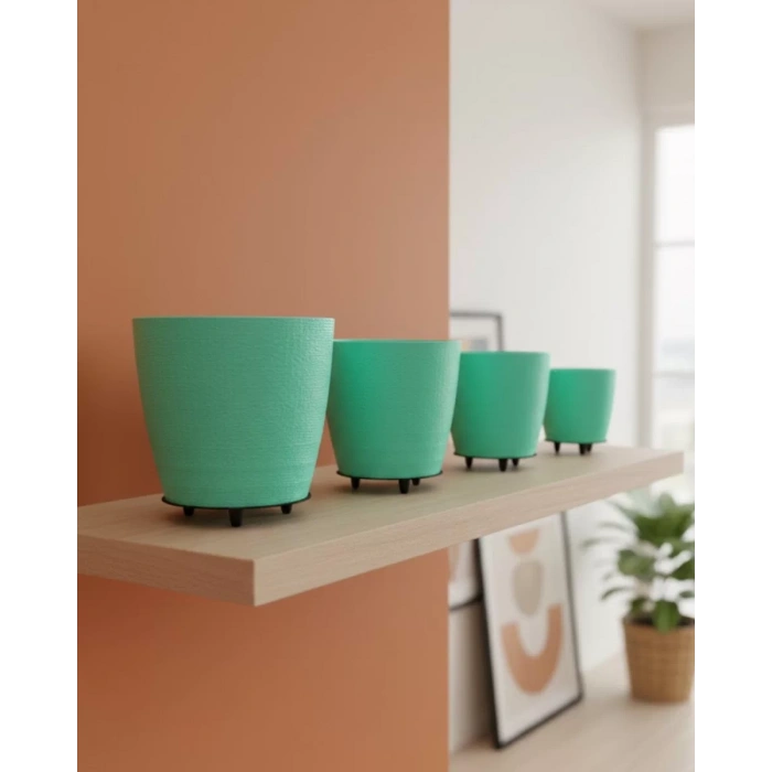 VipMarketim 4’lü 3D Modern Yeşil Vazo Seti Dekoratif Ayaklı Saksı Takımı