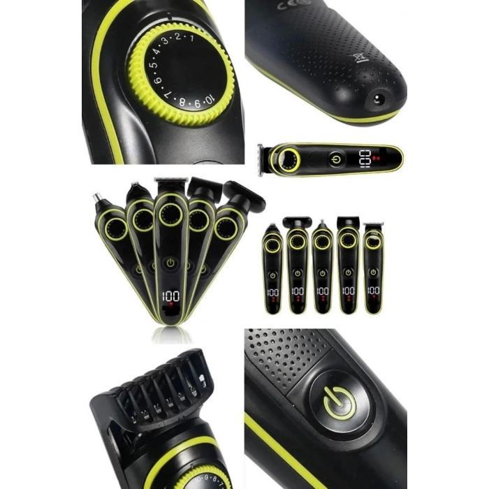 VipMarketim 5 Başlıklı Şarjlı Tıraş Makinesi Kablosuz Saç Sakal Burun Tıraşına Uygun