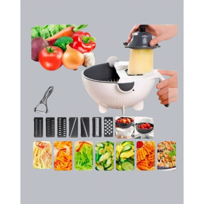 VipMarketim 5 Fonksiyonlu Döner Rende Süzgeçli Çok Amaçlı Sebze Doğrayıcı Kaymaz Tabanlı