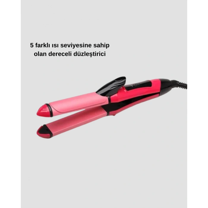 VipMarketim 5 Kademeli Seramik Saç Düzleştirici – Düz ve Kıvırcık Mod 26 mm Plaka Profesyonel Saç Şekillendirme