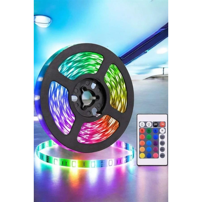 VipMarketim 5 Metre Şerit Led RGB Işıklı Kumandalı Güç Adaptörü Her Ortama Uygun
