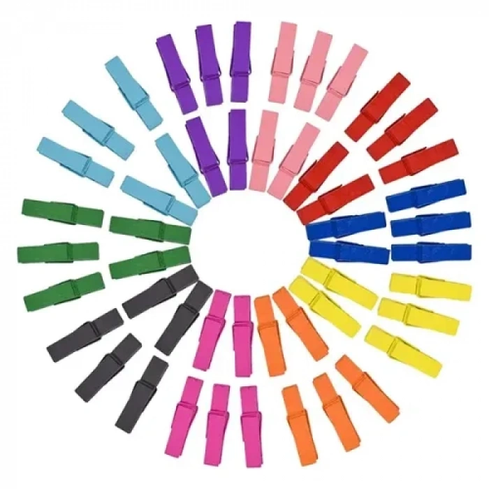 VipMarketim 50li Renkli Ahşap Mandal Seti (3.5 cm)