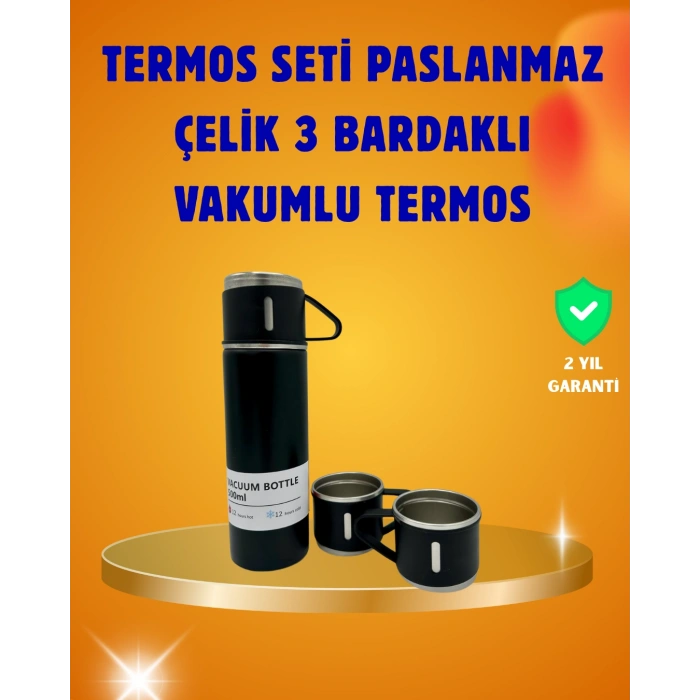 VipMarketim 500 ml Isı Korumalı Çelik Termos ve Bardak Seti | Silikon Tabanlı Şık ve Pratik