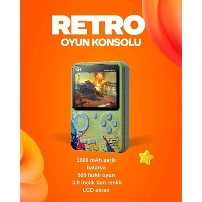 VipMarketim 500 Oyun Hafızalı G5 Game Box – Renkli LCD Ekranlı