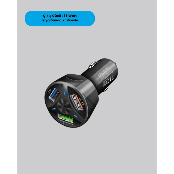 VipMarketim 55W Hızlı Araç Şarj Cihazı Quick Charge 3.0 ve PD Destekli