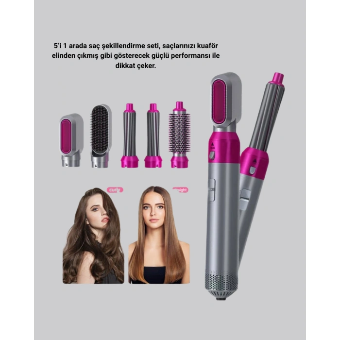 VipMarketim 5’i 1 Arada Saç Şekillendirme Seti Negatif İyon Teknolojili ve Hızlı Kurutmalı