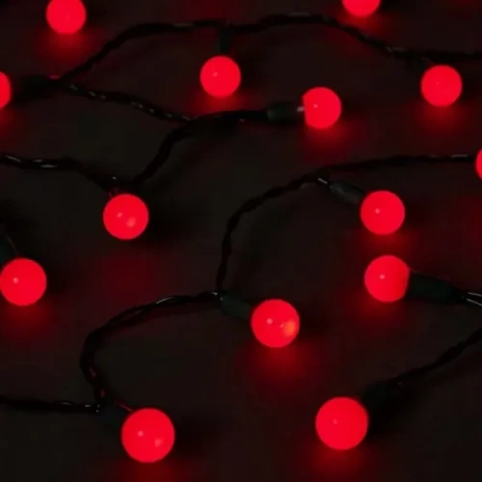 VipMarketim 5m 28 LED Mini Top Işık Kırmızı - Fişli, Siyah Kablo