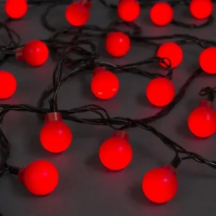 VipMarketim 5m 28 LED Mini Top Işık Kırmızı - Fişli, Siyah Kablo