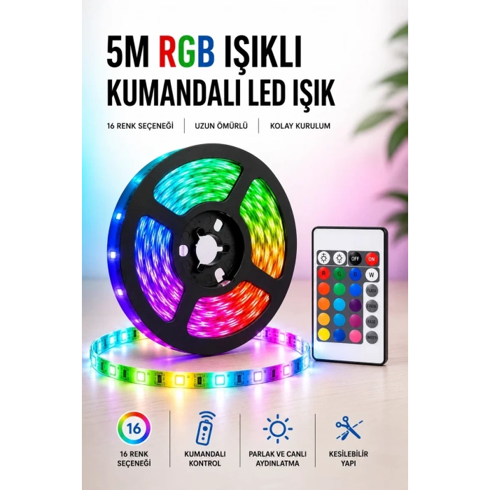 VipMarketim 5M RGB Işıklı Her Ortama Uygun Led Işık