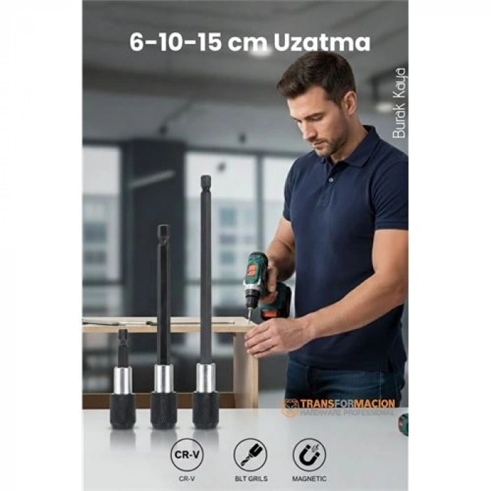 VipMarketim 6-10-15 cm 3lü Manyetik Uzatma Bits Adaptör Seti | Ulaşılmaz Alanlar ve Hassas Vidalama İçin