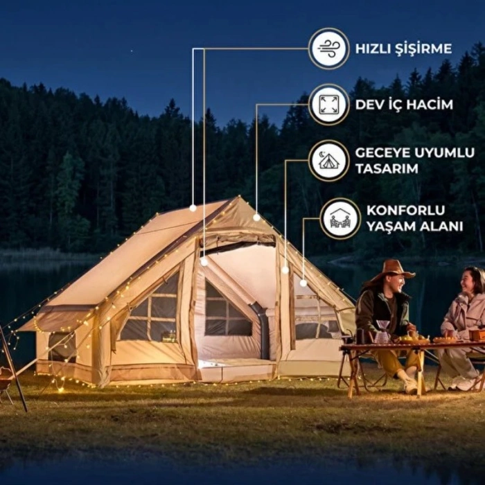 VipMarketim 6 Kişilik Şişme Kamp Çadırı - 4 Mevsim - Dev İç Hacim