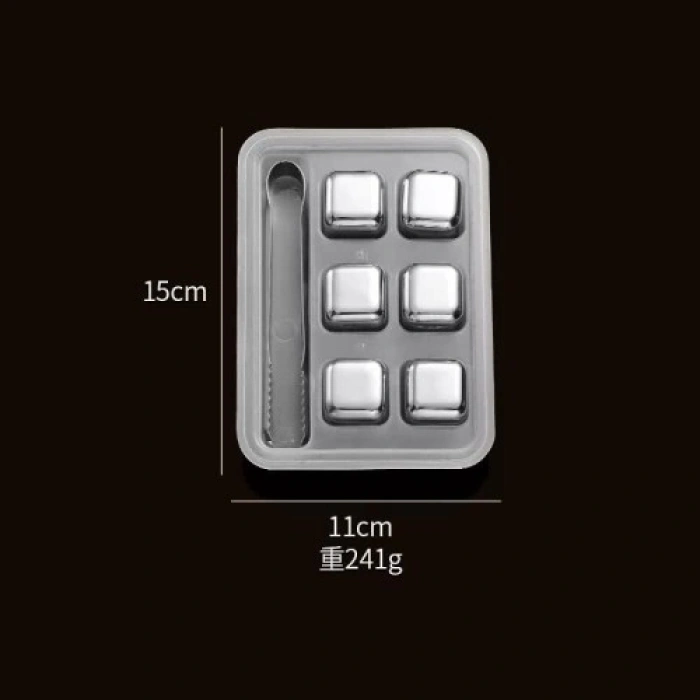 VipMarketim 6lı Çelik Metal Kaplama Viski Taşı Soğutma Buz Küpü