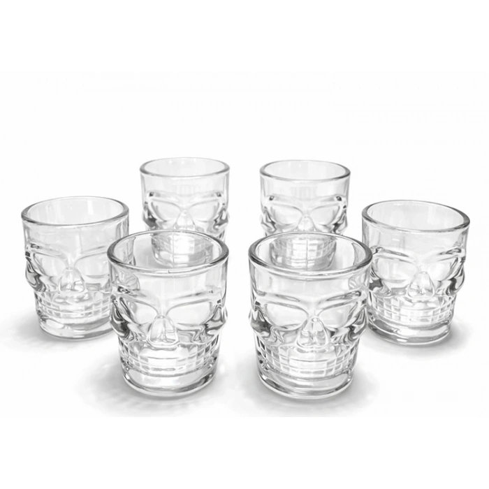 VipMarketim 6lı Kurukafa Şeffaf Cam Shot Bardağı Seti 9x8 cm
