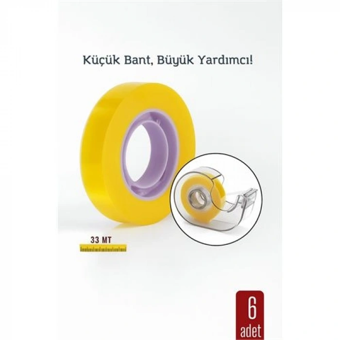 VipMarketim  6 lı paket Para Bandı Küçük Makinelere 12MM 33 mt Küçük Makine Bandı – Şeffaf Bant | Masa Üstü Dispenser Uyumlu